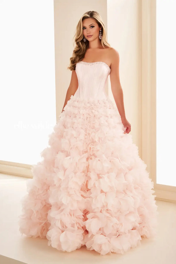 Ellie Wilde 37006 Corset Ruffle Ball Gown Long Formal Prom Dress