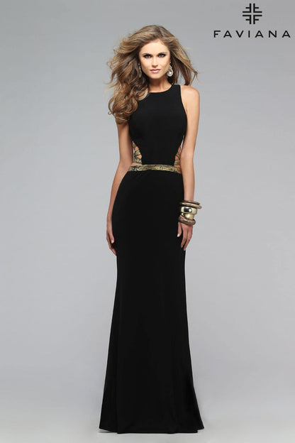 Faviana 7734 Long Sleeveless Fitted Evening Gown - The Dress Outlet Faviana