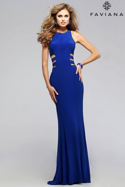 Faviana 7820 Long Formal Dress with Side Cut-Outs - The Dress Outlet Faviana