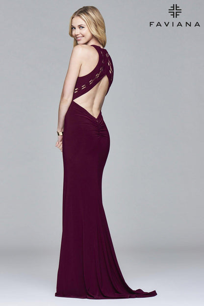 Faviana 7909 Long Formal Jersey Dress - The Dress Outlet Faviana