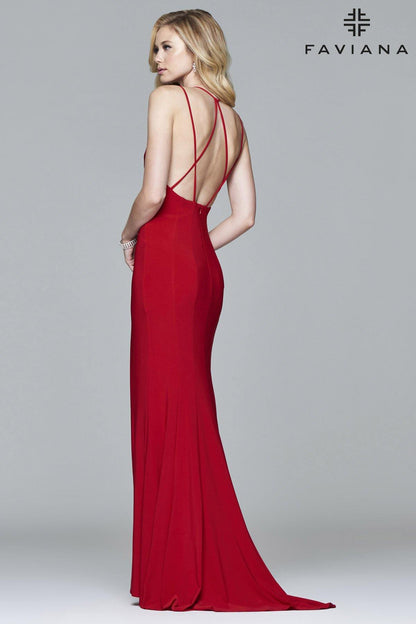 Faviana 7920 Long Deep Plunging V Neck Formal Dress - The Dress Outlet Faviana