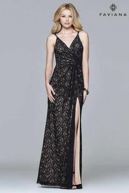 Faviana 7995 Long Gown With V-Neck Formal Dress - The Dress Outlet Faviana