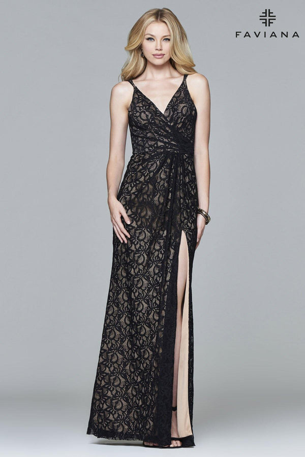 Faviana 7995 Long Gown With V-Neck Formal Dress