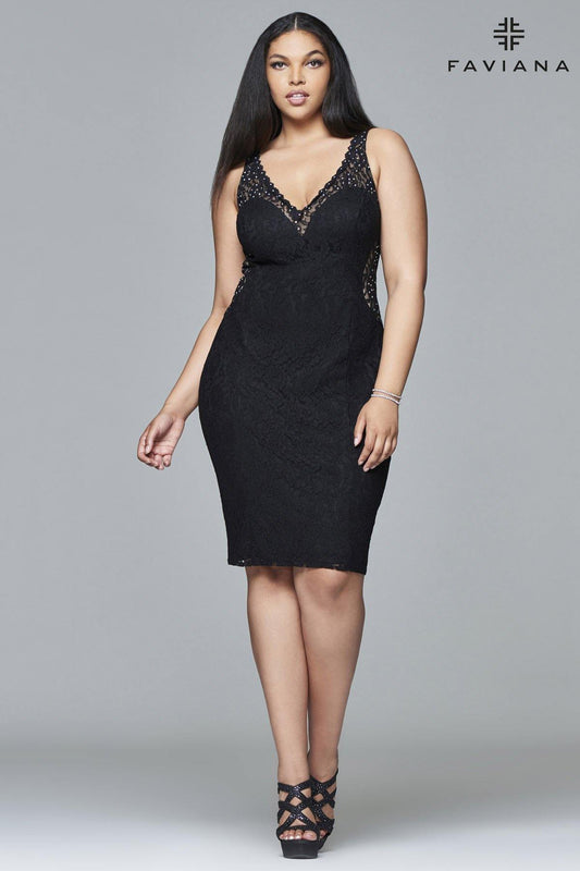 Faviana 9411 Lace Short Formal Dress Plus Size - The Dress Outlet Faviana