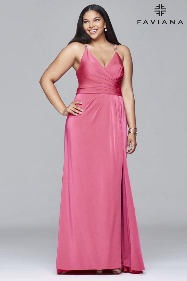 Faviana 9414 Draped Satin Dress Plus Size Long Gown