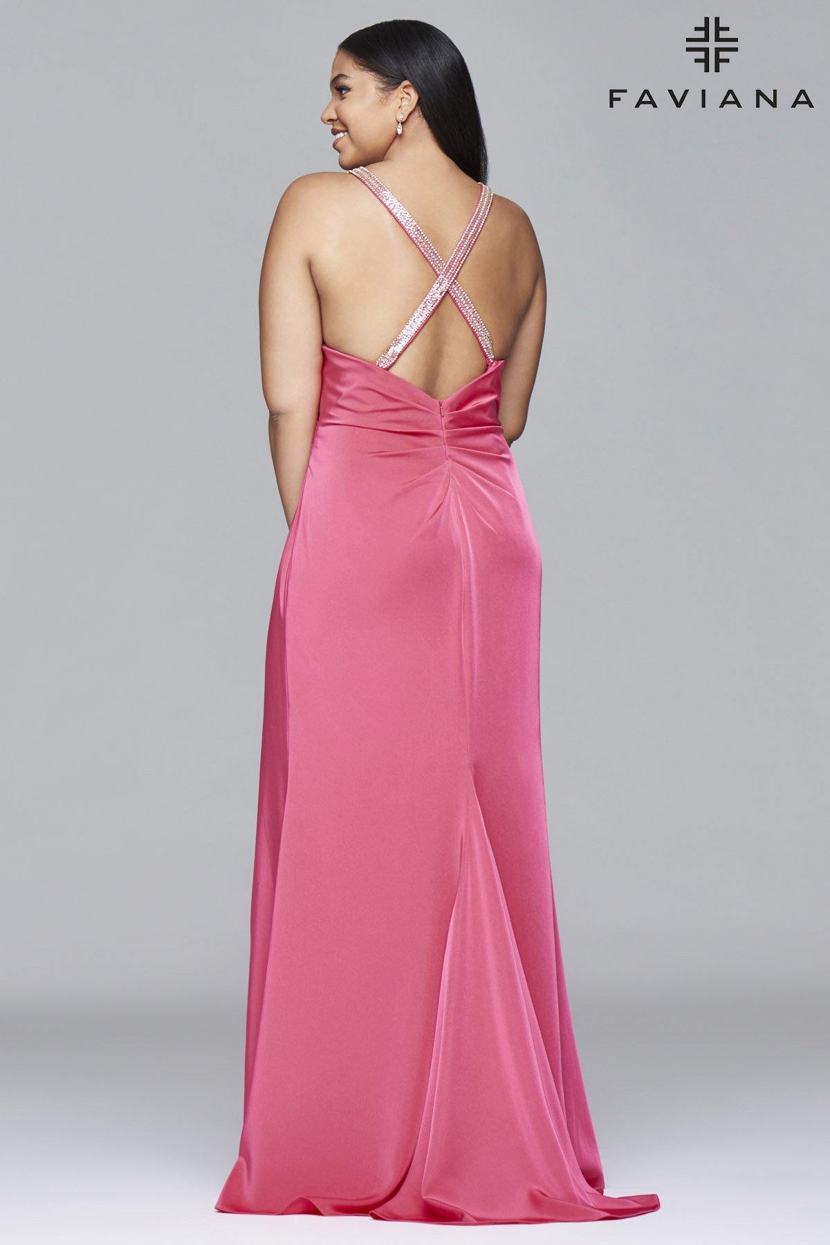 Faviana 9414 Draped Satin Dress Plus Size Long Gown - The Dress Outlet Faviana