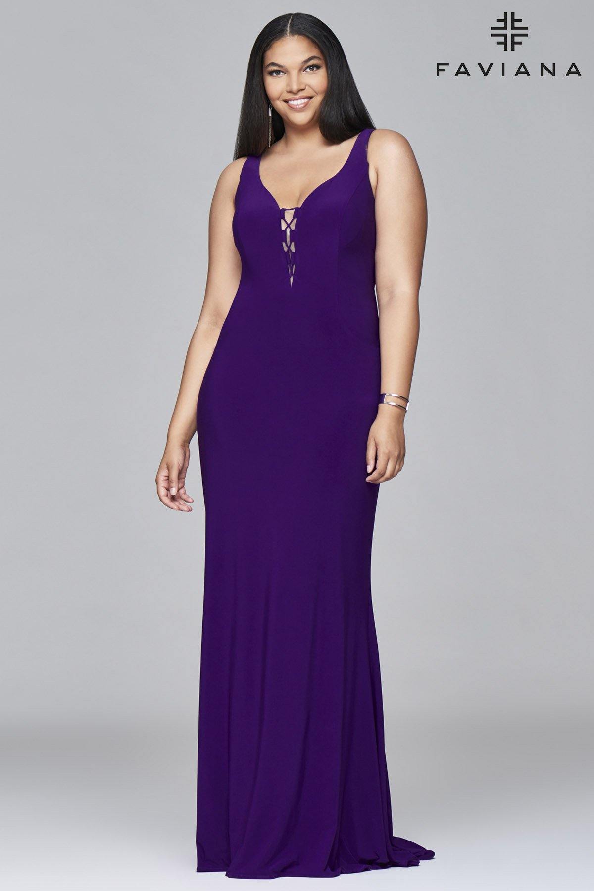 Faviana 9416 Lace-Up Fitted Plus Size Long Formal Dress - The Dress Outlet Faviana