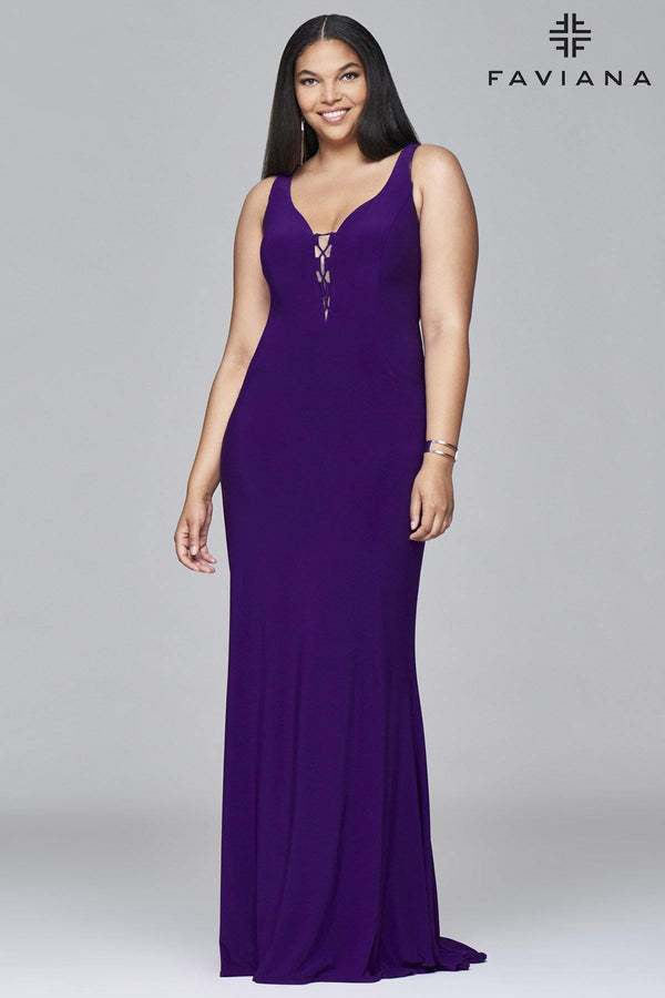Faviana 9416 Lace-Up Fitted Plus Size Long Formal Dress