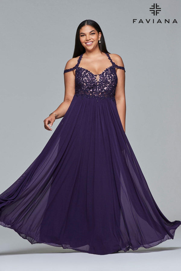 Faviana 9439 Beaded Empire A-line Long Evening Dress