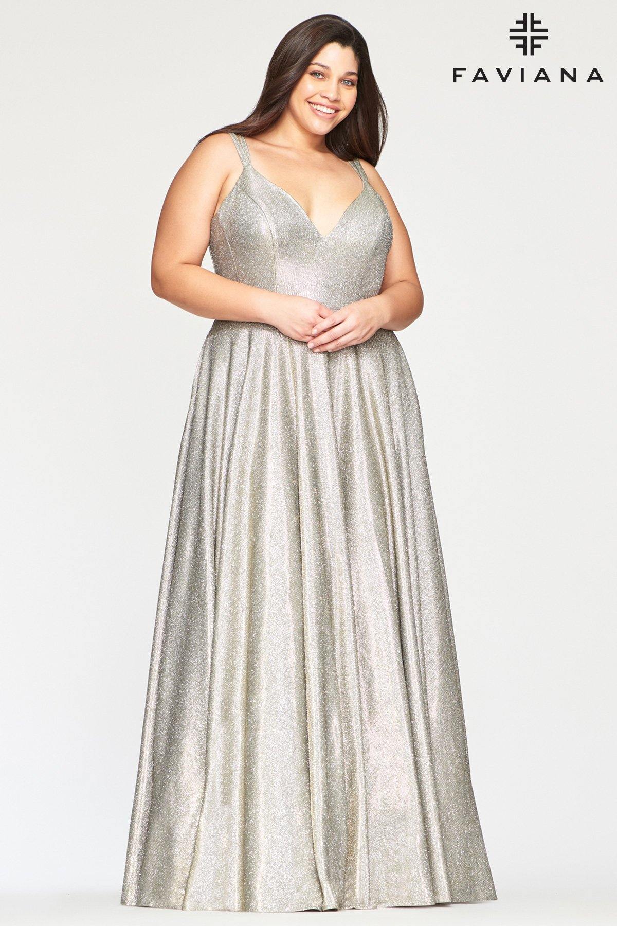 Faviana 9493 Long Plus Size Metallic Prom Dress - The Dress Outlet Faviana