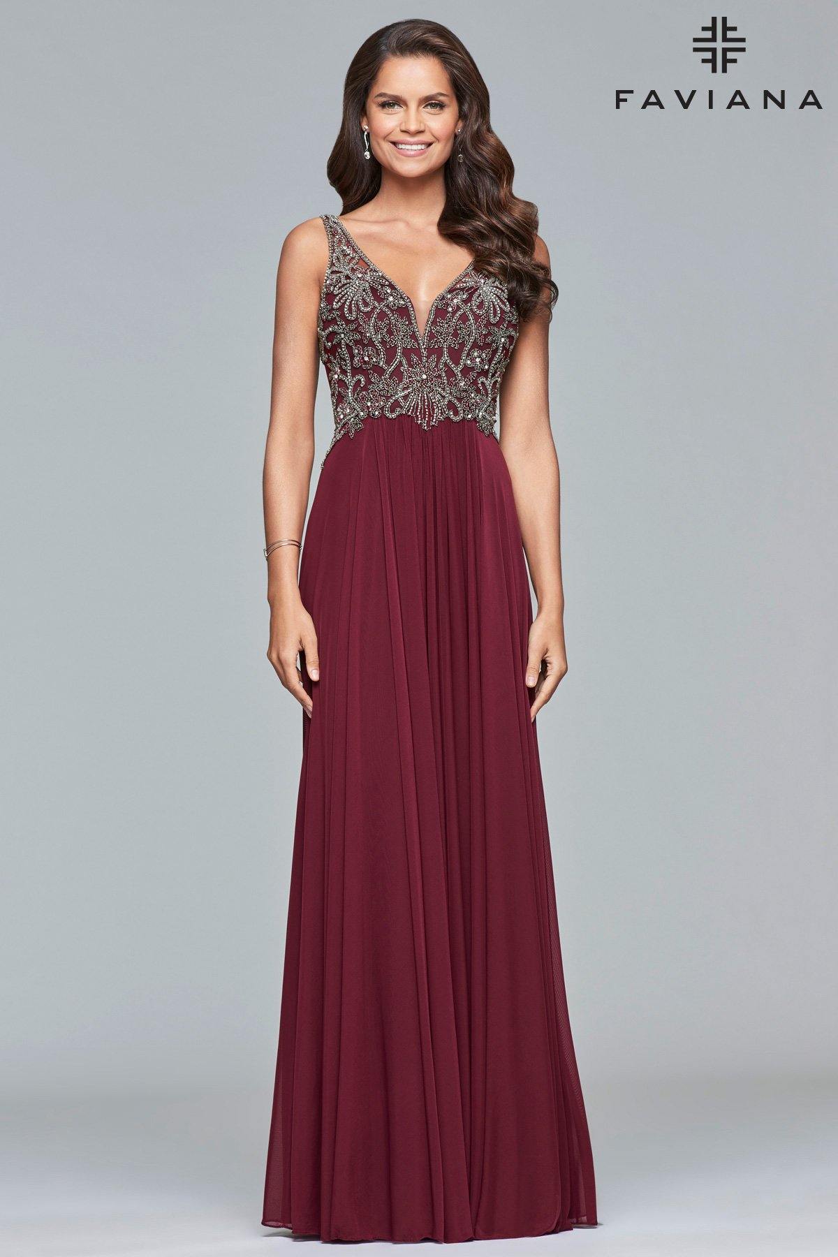 Faviana 10017 Long Formal Mesh Dress - The Dress Outlet Faviana