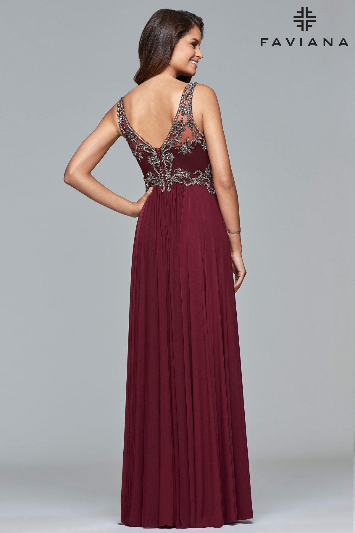 Faviana 10017 Long Formal Mesh Dress - The Dress Outlet Faviana