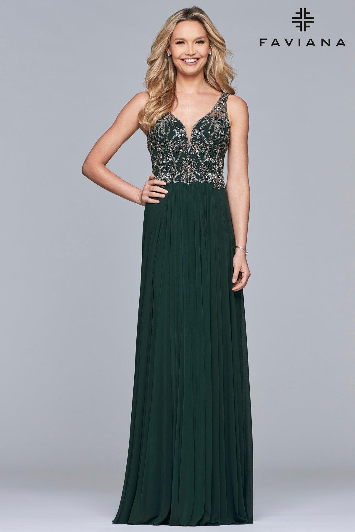 Faviana Long Formal Mesh Dress 10017 - The Dress Outlet