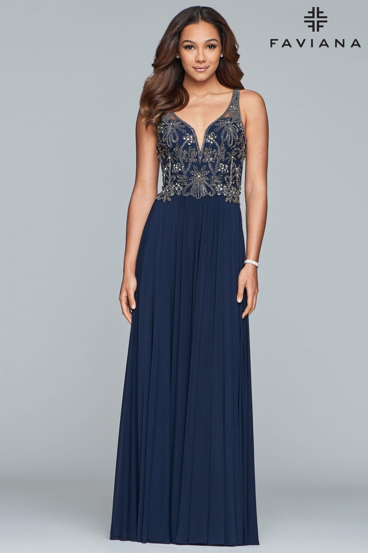 Faviana Long Formal Mesh Dress 10017 - The Dress Outlet