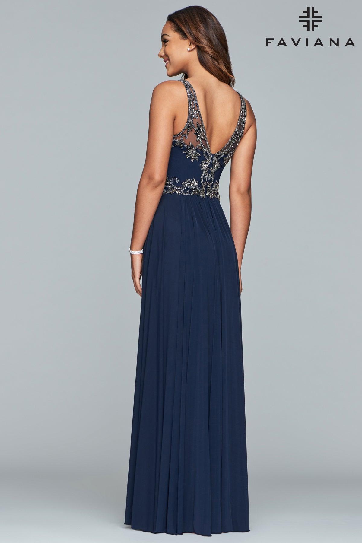 Faviana Long Formal Mesh Dress 10017 - The Dress Outlet