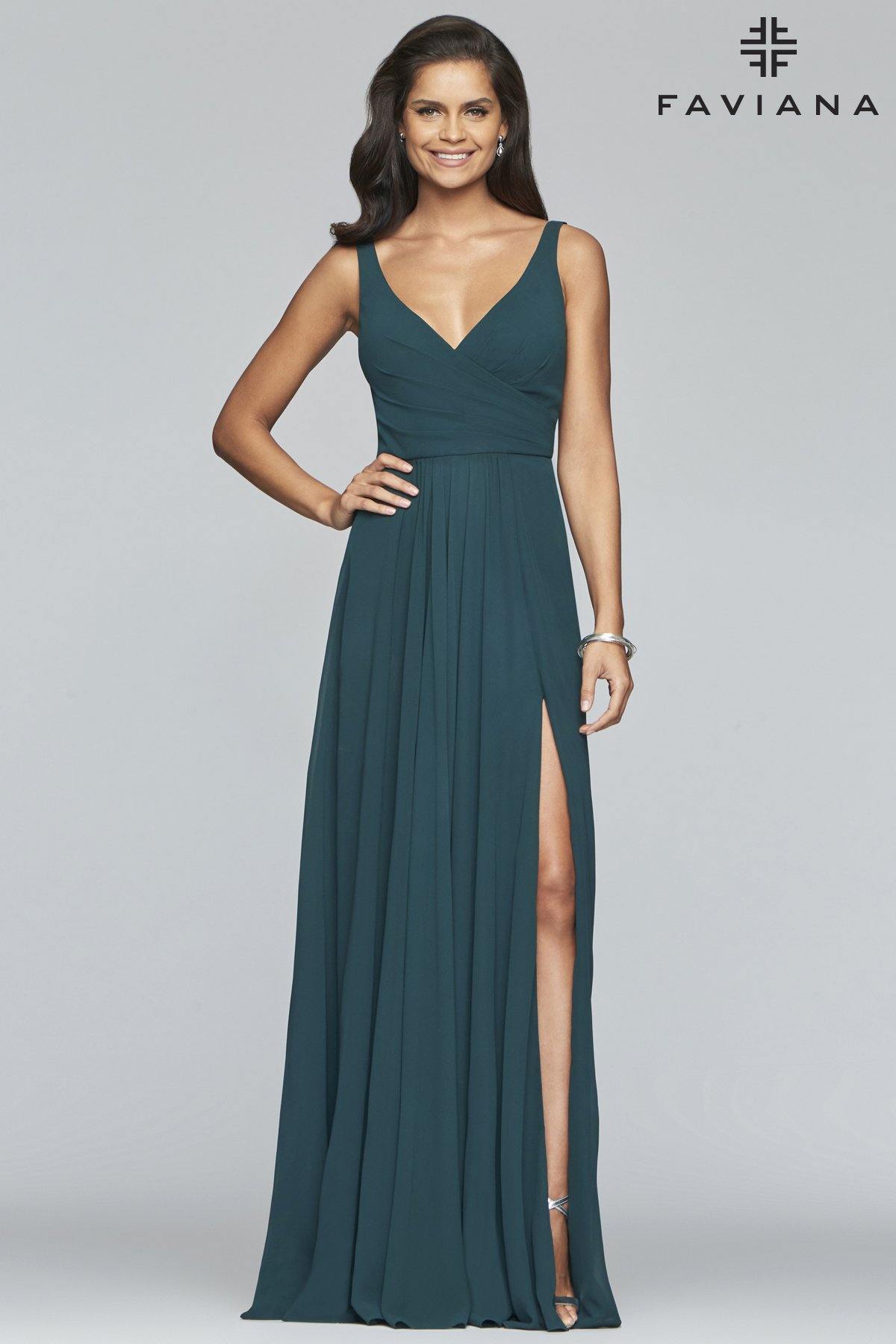 Faviana S10177 Long V Neck Formal Dress - The Dress Outlet Faviana