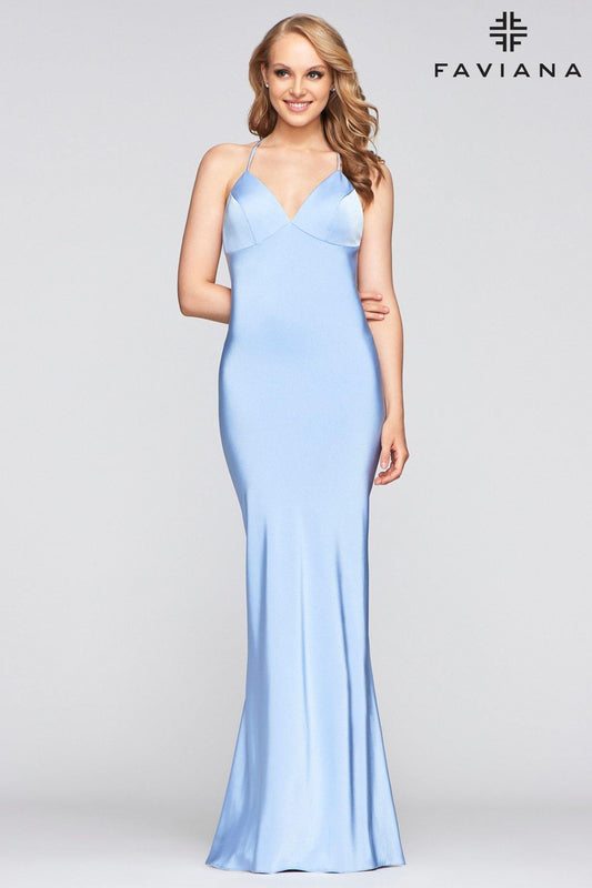 Faviana S10214 LOng Formal Fitted Satin Prom Dress - The Dress Outlet Faviana