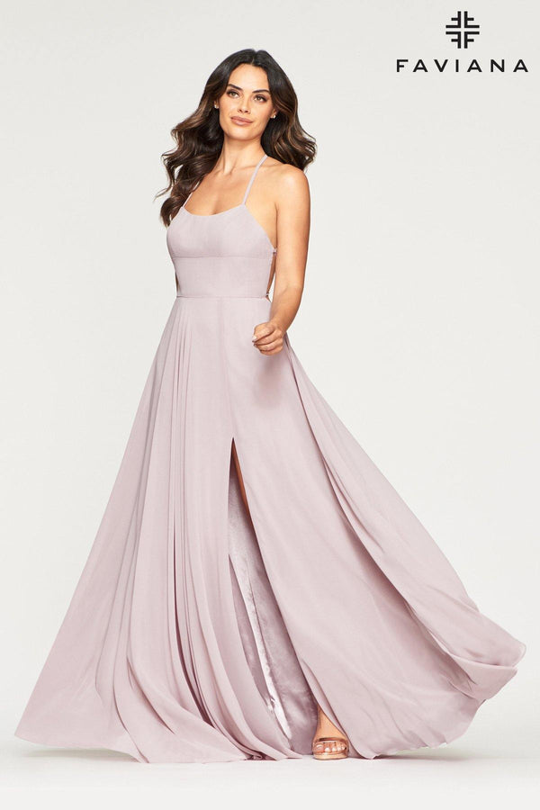 Faviana S10233 Long Bridesmaids Halter Prom Dress
