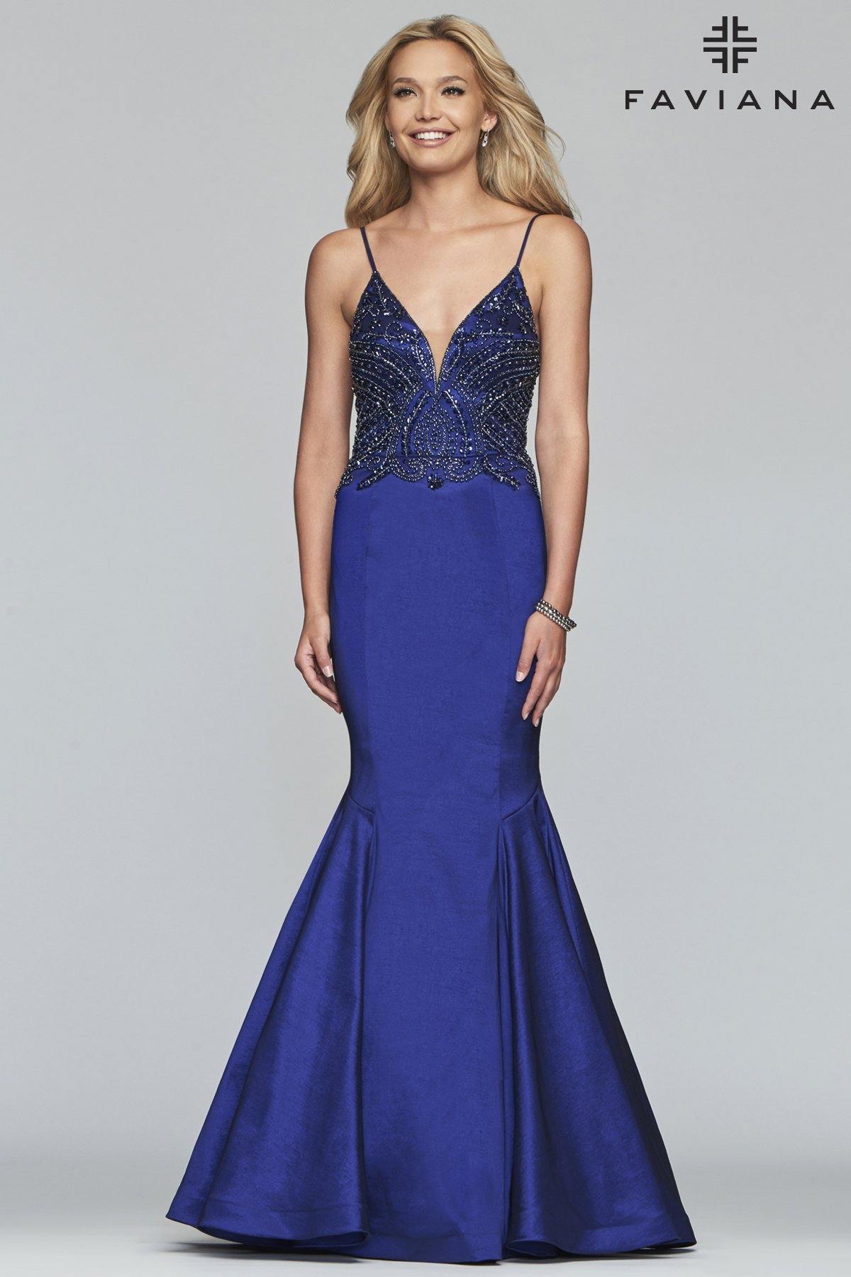 Faviana S10243 Plunging V Neckline Mermaid Long Dress - The Dress Outlet Faviana