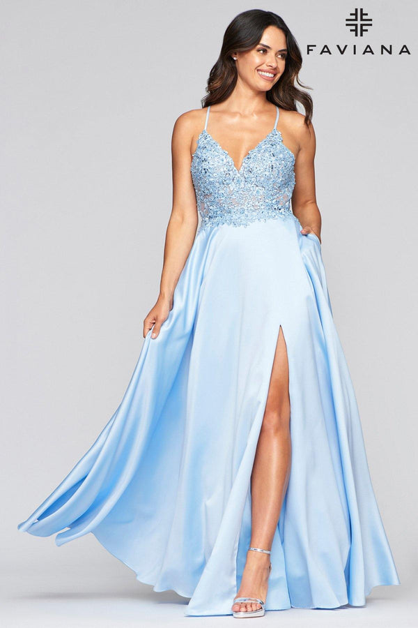 Faviana S10253 Long Formal Satin Prom Ball Gown