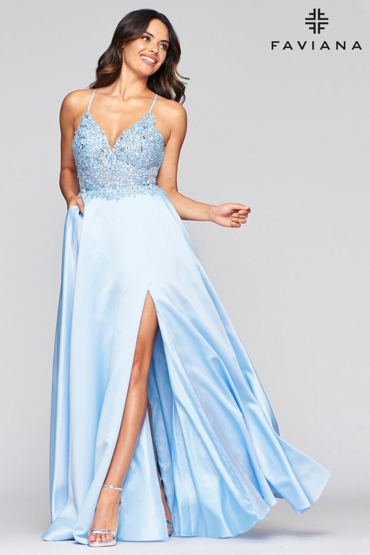 Faviana S10253 Long Formal Satin Prom Ball Gown - The Dress Outlet Faviana