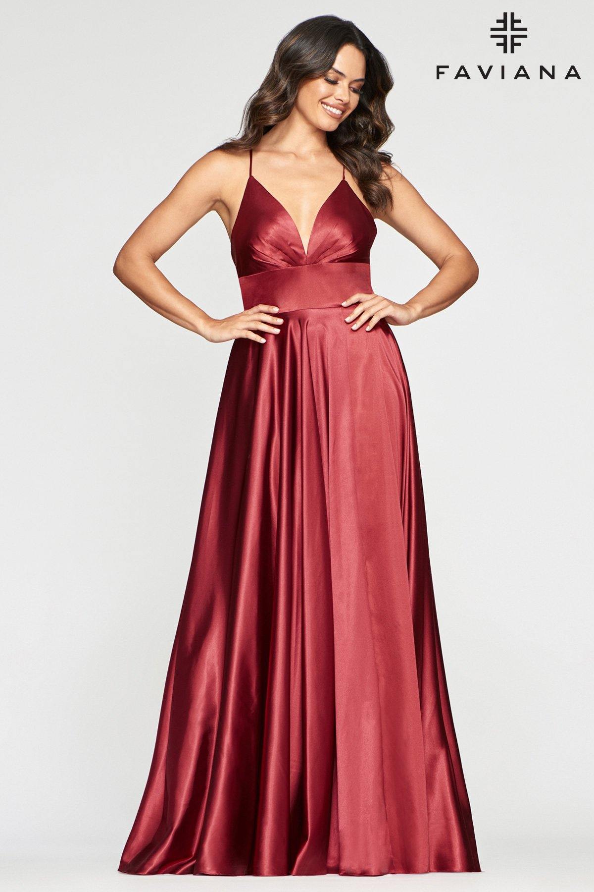 Faviana S10255 Long Bridesmaids Satin Prom Dress - The Dress Outlet Faviana