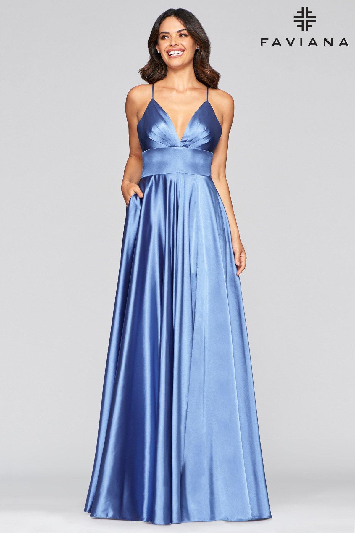 Faviana S10255 Long Bridesmaids Satin Prom Dress - The Dress Outlet Faviana