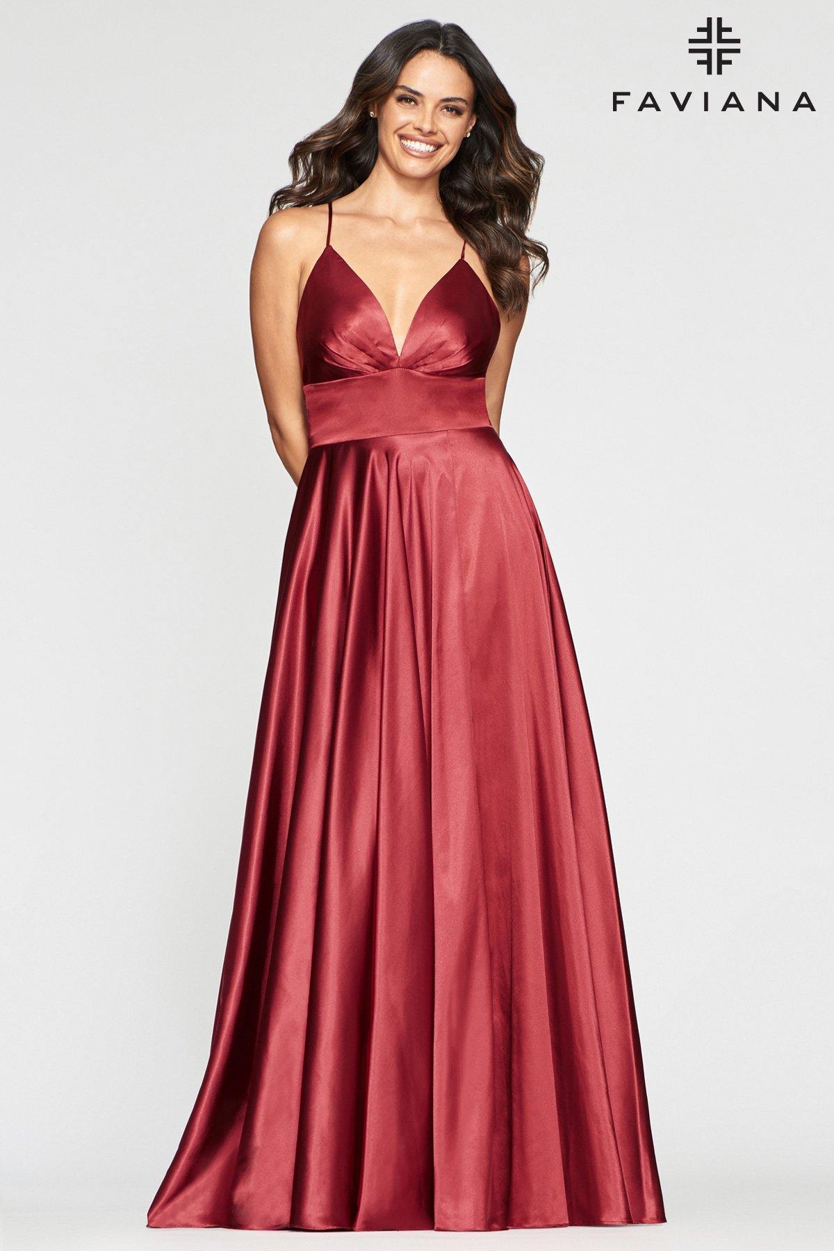 Faviana S10255 Long Bridesmaids Satin Prom Dress - The Dress Outlet Faviana