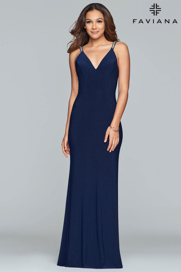 Faviana S10267 Long V Neck Jersey Dress Formal