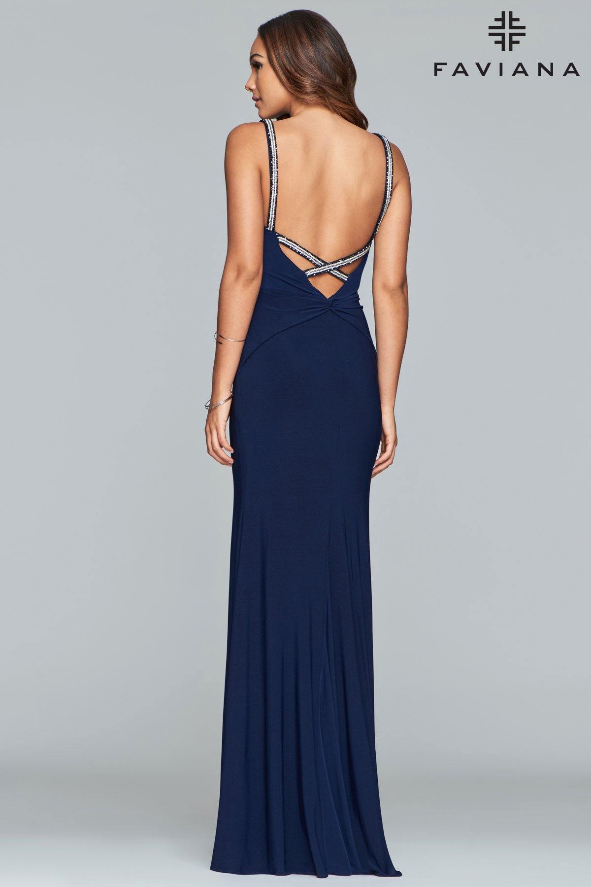 Faviana S10267 Long V Neck Jersey Dress Formal - The Dress Outlet Faviana