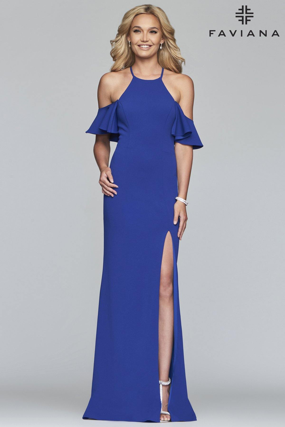 Faviana S10283 Long Off Shoulder Crepe Formal Dress - The Dress Outlet Faviana