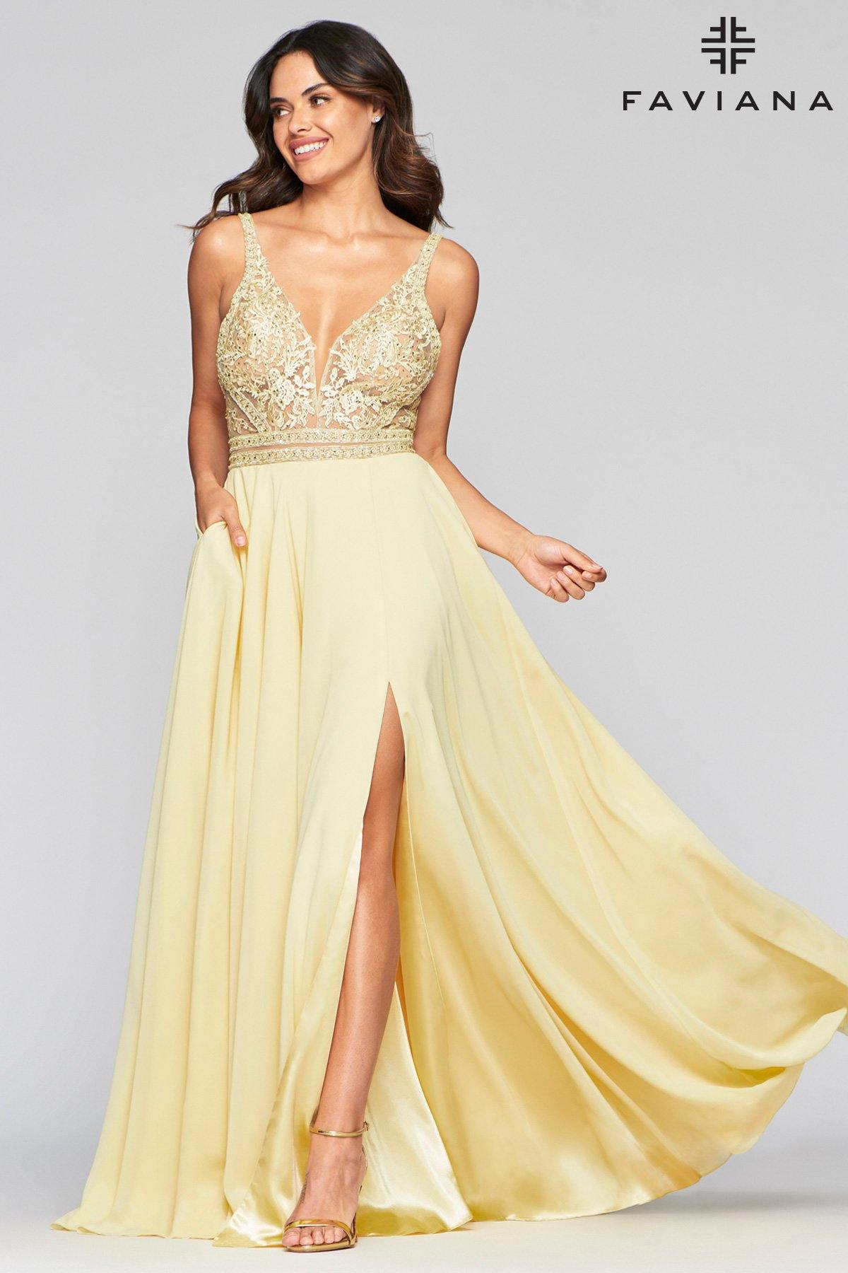 Faviana S10414 Beaded Long Chiffon Prom Dress - The Dress Outlet Faviana