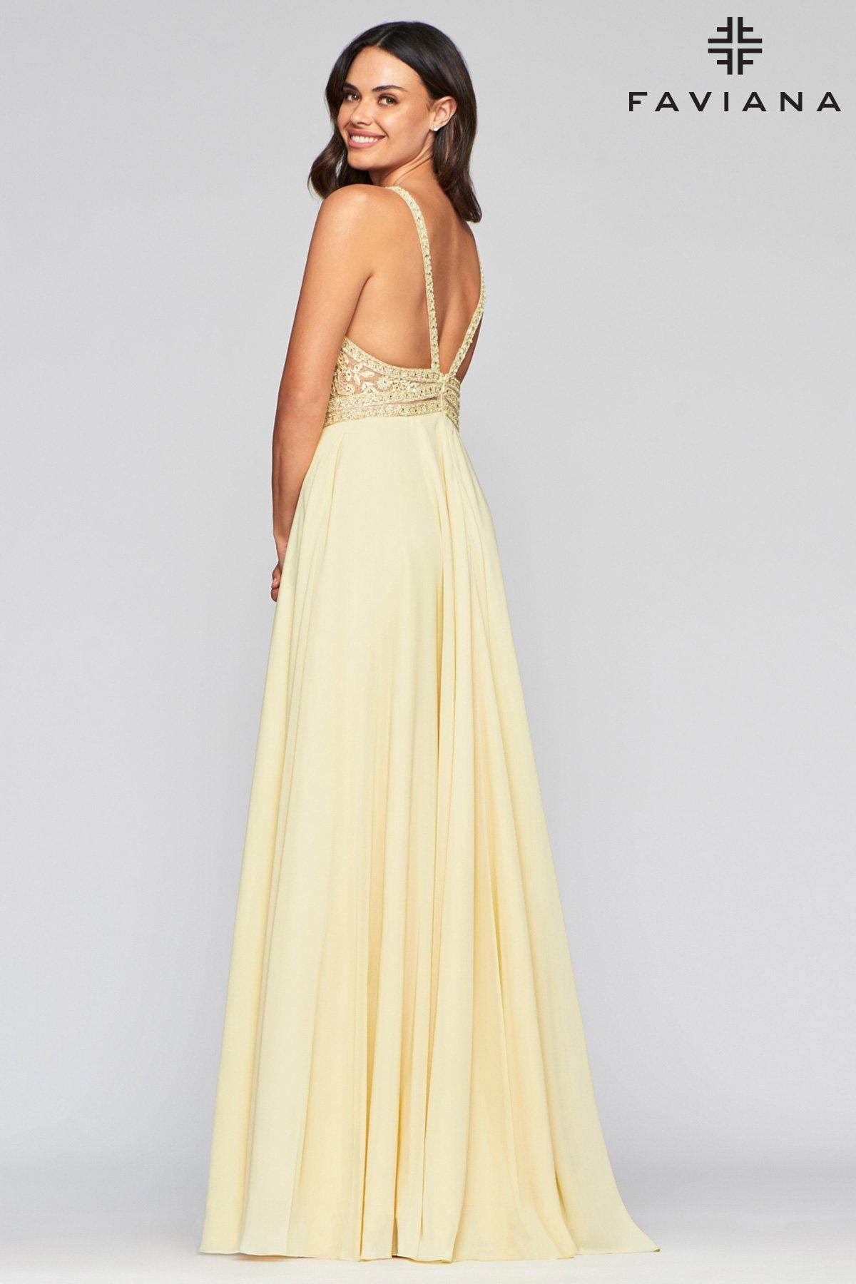 Faviana S10414 Beaded Long Chiffon Prom Dress - The Dress Outlet Faviana