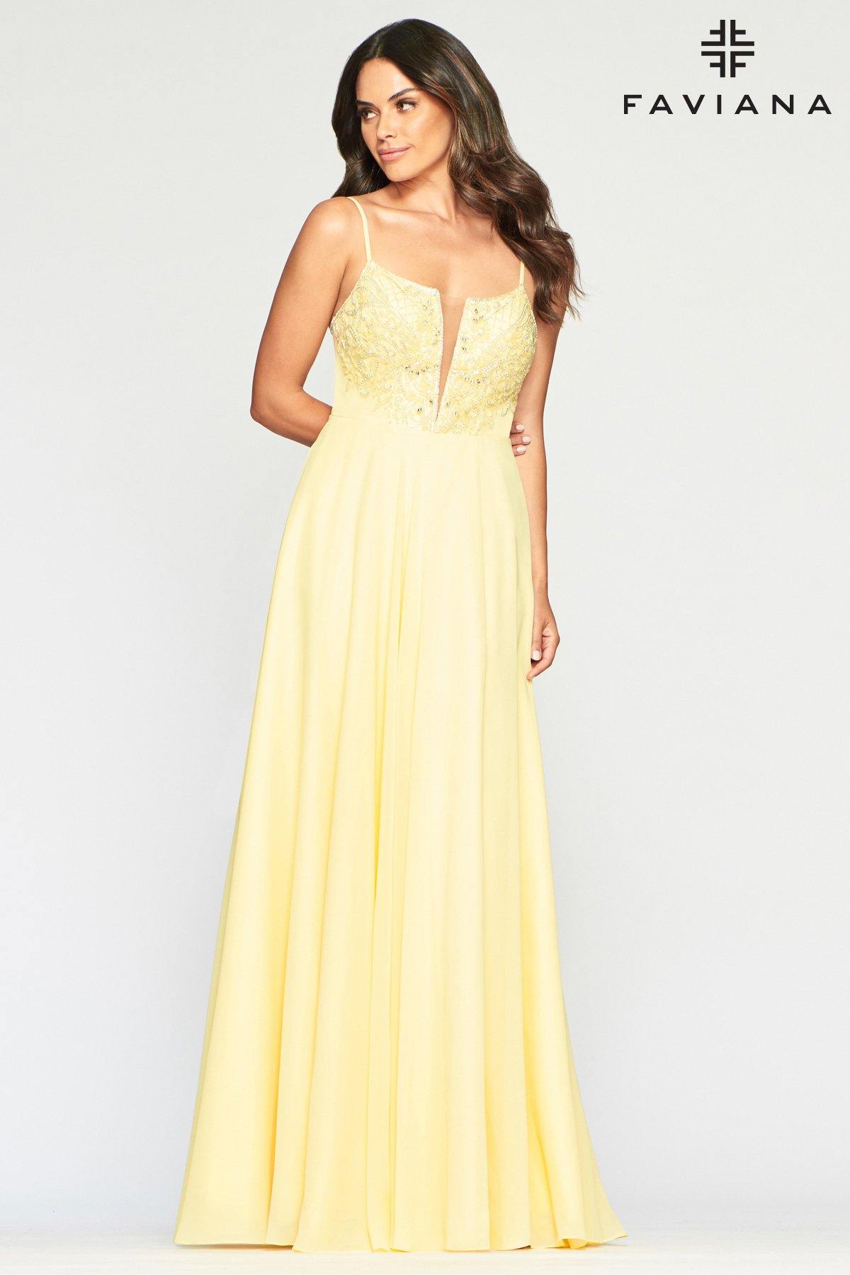 Faviana S10415 Long Beaded Chiffon Prom Dress - The Dress Outlet Faviana