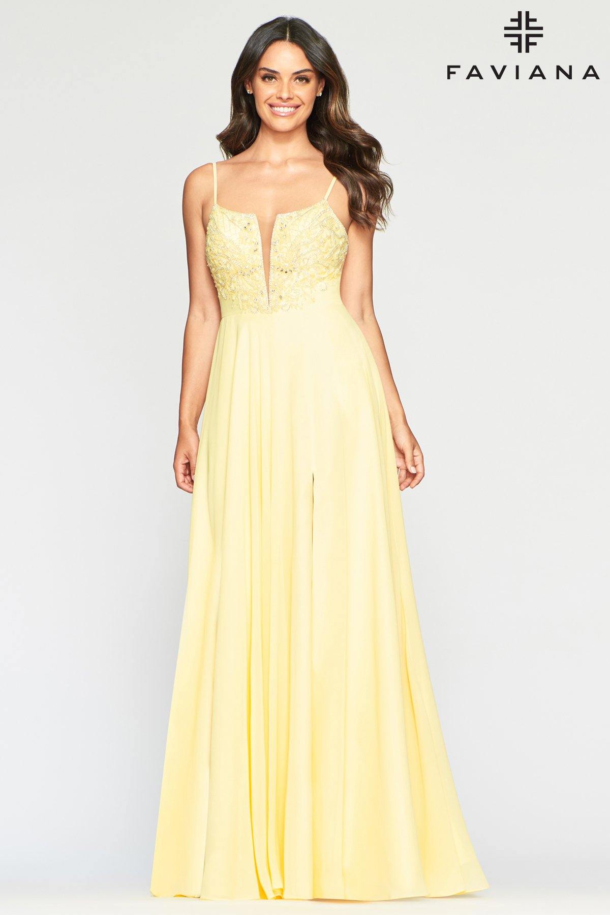 Faviana S10415 Long Beaded Chiffon Prom Dress - The Dress Outlet Faviana