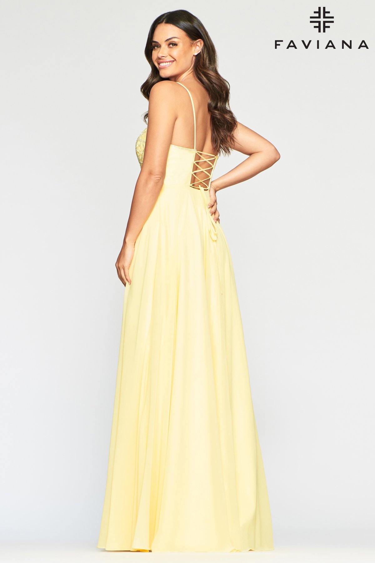 Faviana S10415 Long Beaded Chiffon Prom Dress - The Dress Outlet Faviana