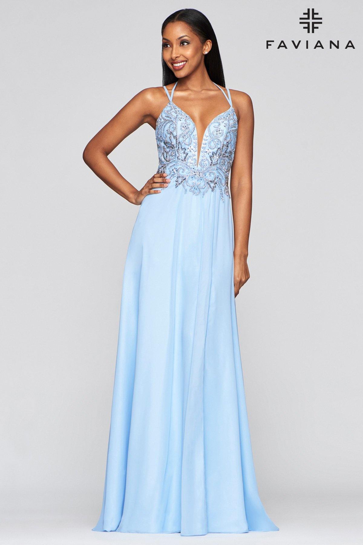Faviana S10416 Long Beaded Chiffon Prom Gown Formal - The Dress Outlet Faviana