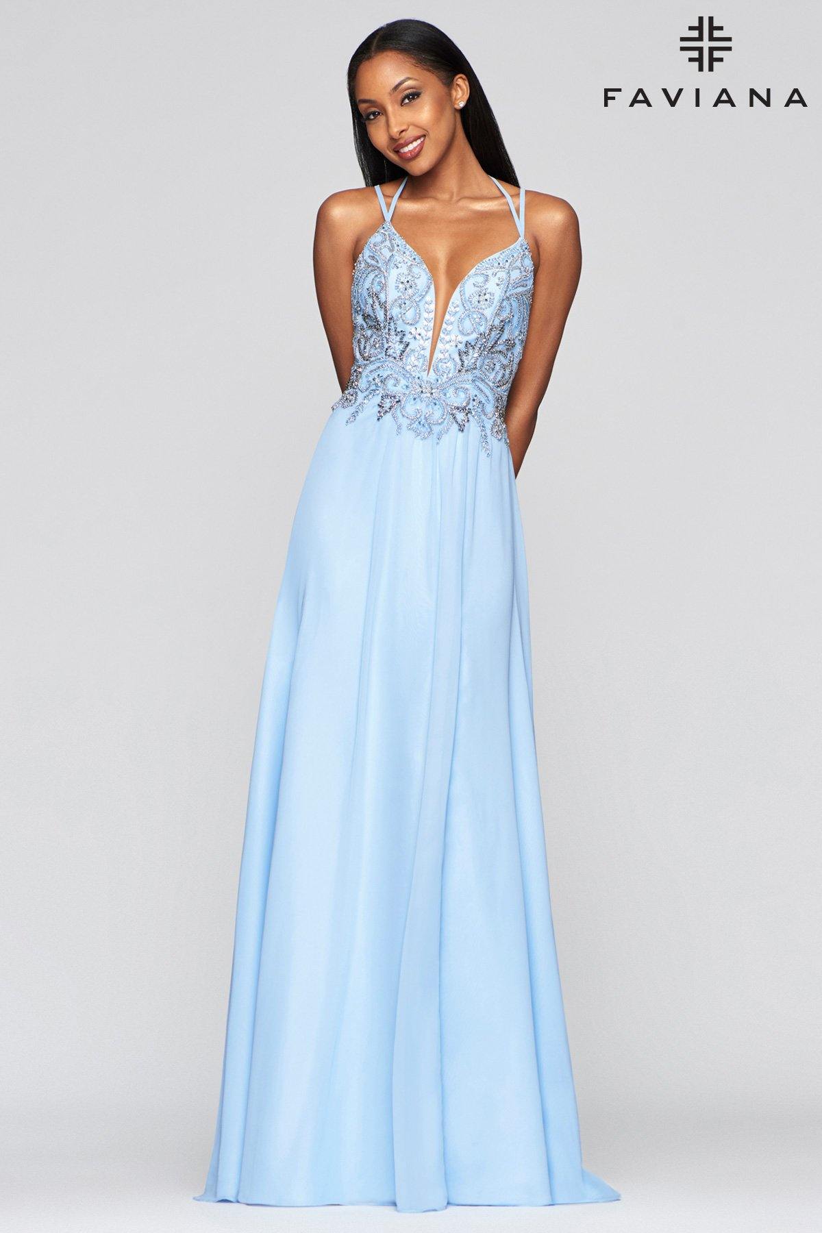 Faviana S10416 Long Beaded Chiffon Prom Gown Formal - The Dress Outlet Faviana