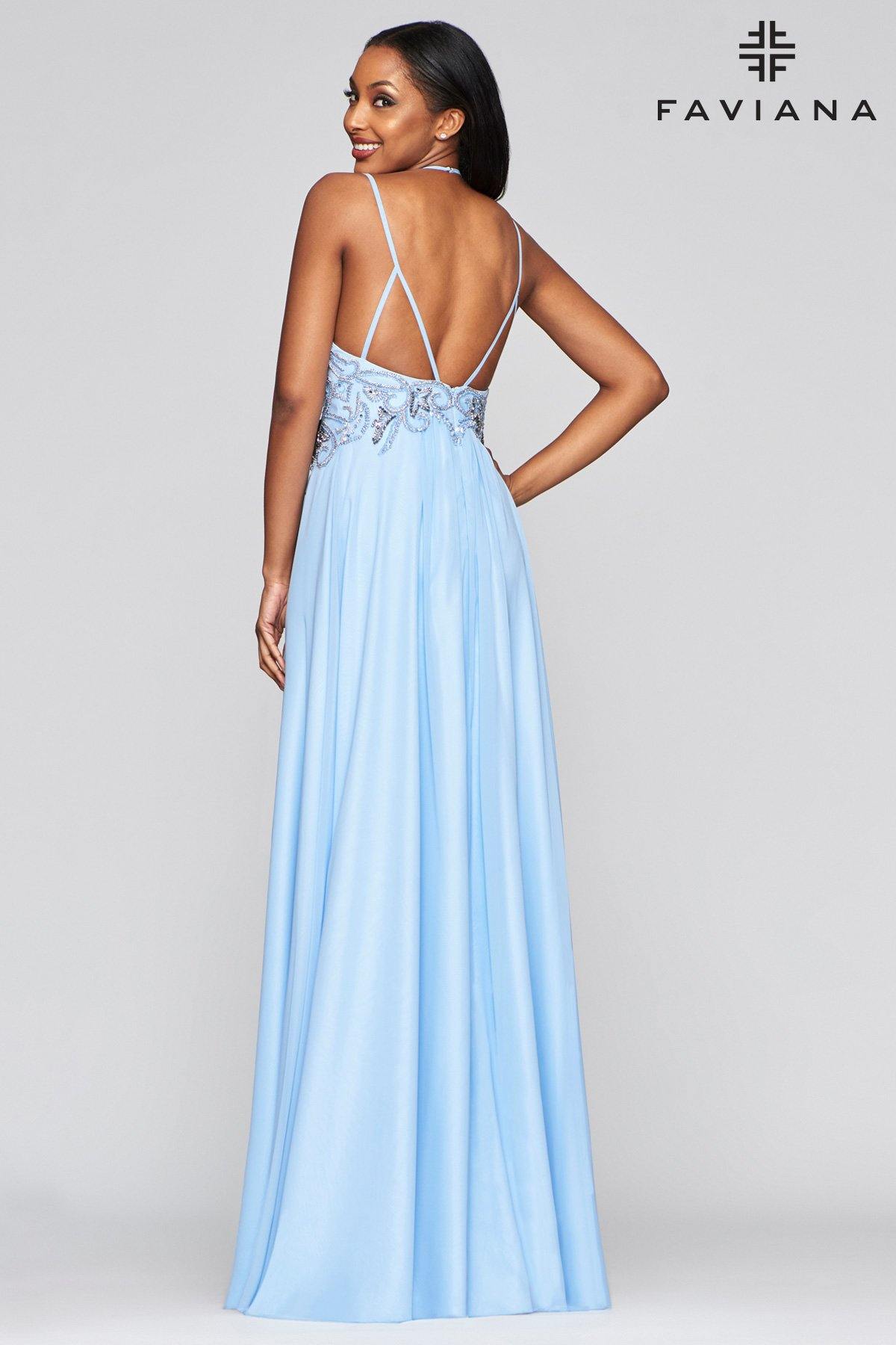 Faviana S10416 Long Beaded Chiffon Prom Gown Formal - The Dress Outlet Faviana