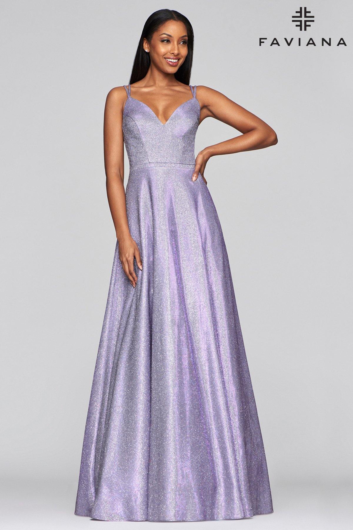 Faviana S10424 Long Formal Metallic Prom Dress - The Dress Outlet Faviana