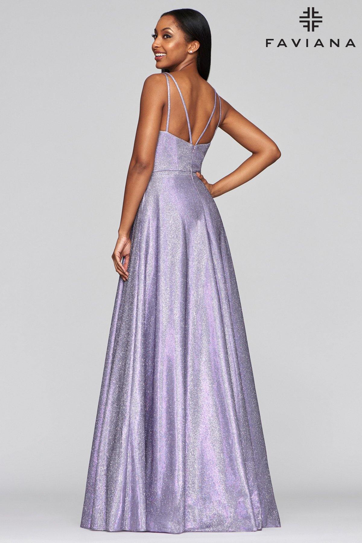 Faviana S10424 Long Formal Metallic Prom Dress - The Dress Outlet Faviana