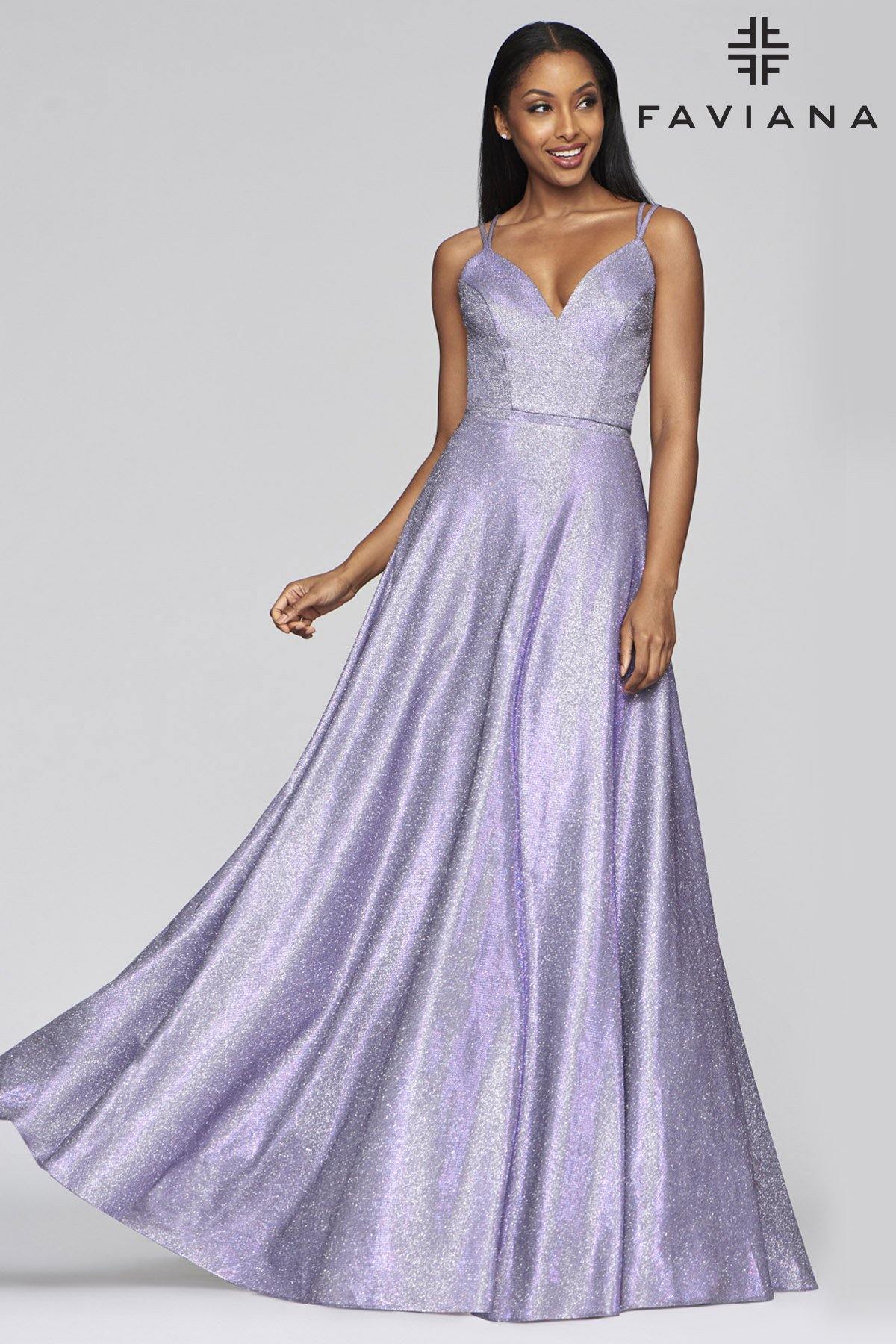 Faviana S10424 Long Formal Metallic Prom Dress - The Dress Outlet Faviana