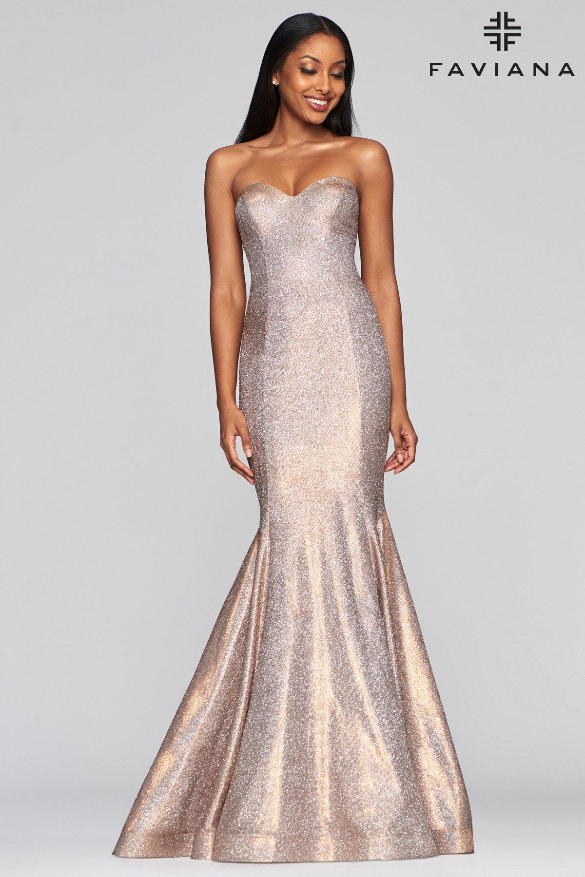 Faviana S10426 Long Formal Metallic Prom Dress - The Dress Outlet Faviana