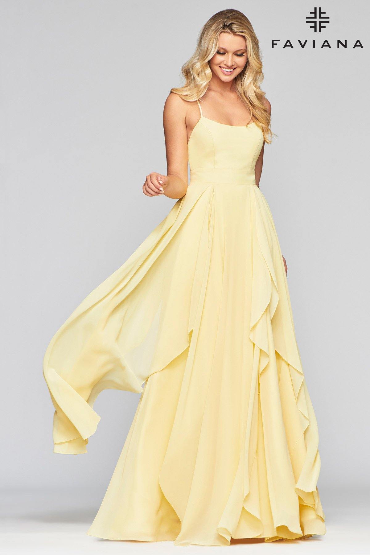 Faviana S10434 Long Bridesmaids Chiffon Prom Dress - The Dress Outlet Faviana