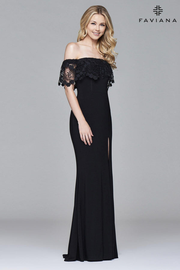 Faviana S7937 off Shoulder Jersey Long Formal Dress