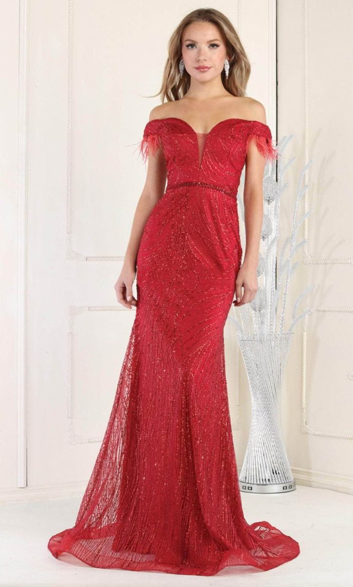 Off-the-Shoulder Floor-Length Sequin Prom Mermaid May Queen RQ7963