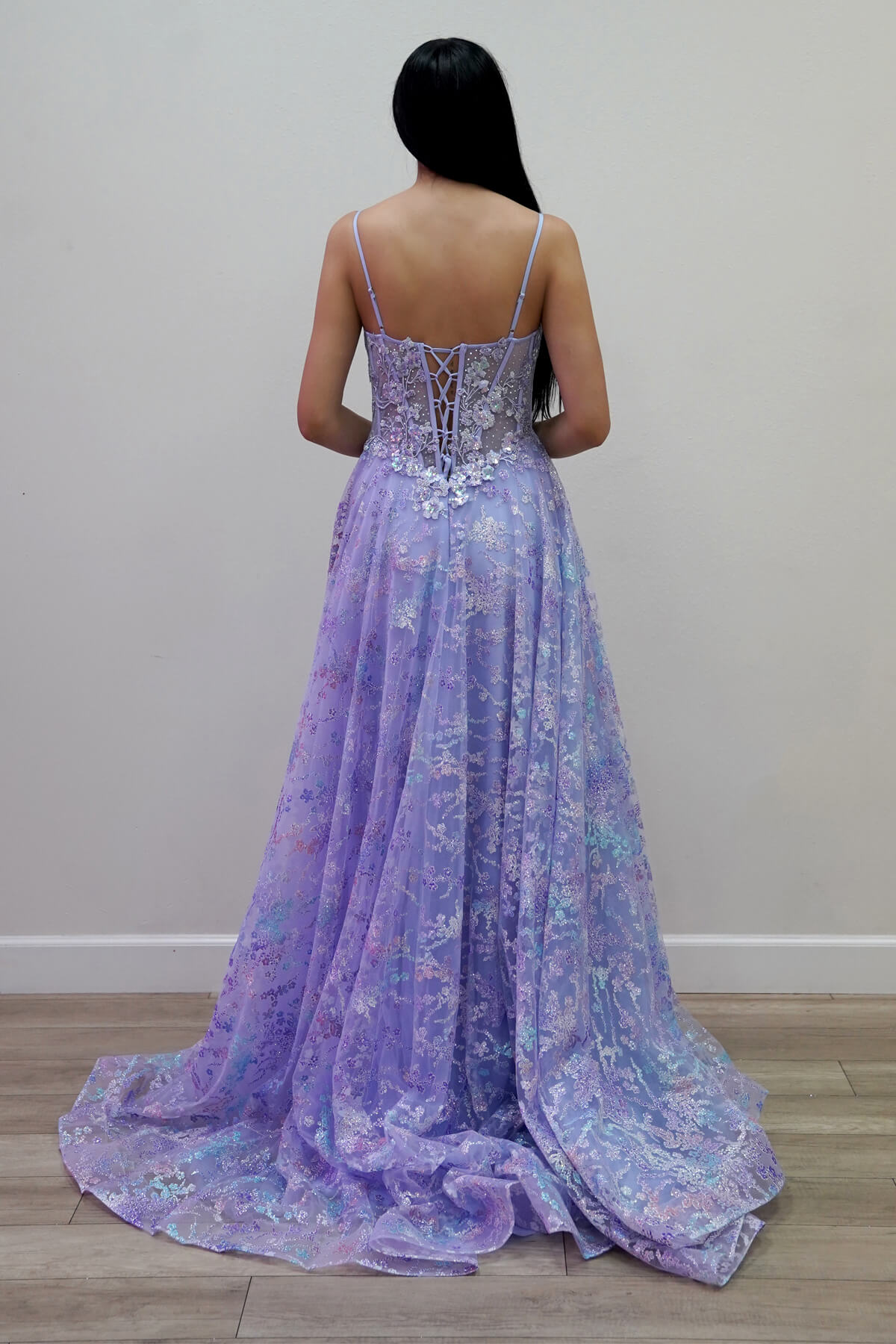 Prom Dresses Strapless Floor-Length Tulle Gown with Corset Bodice and Lace Formal Gown Juliet JUJT2642G Juliet Lilac