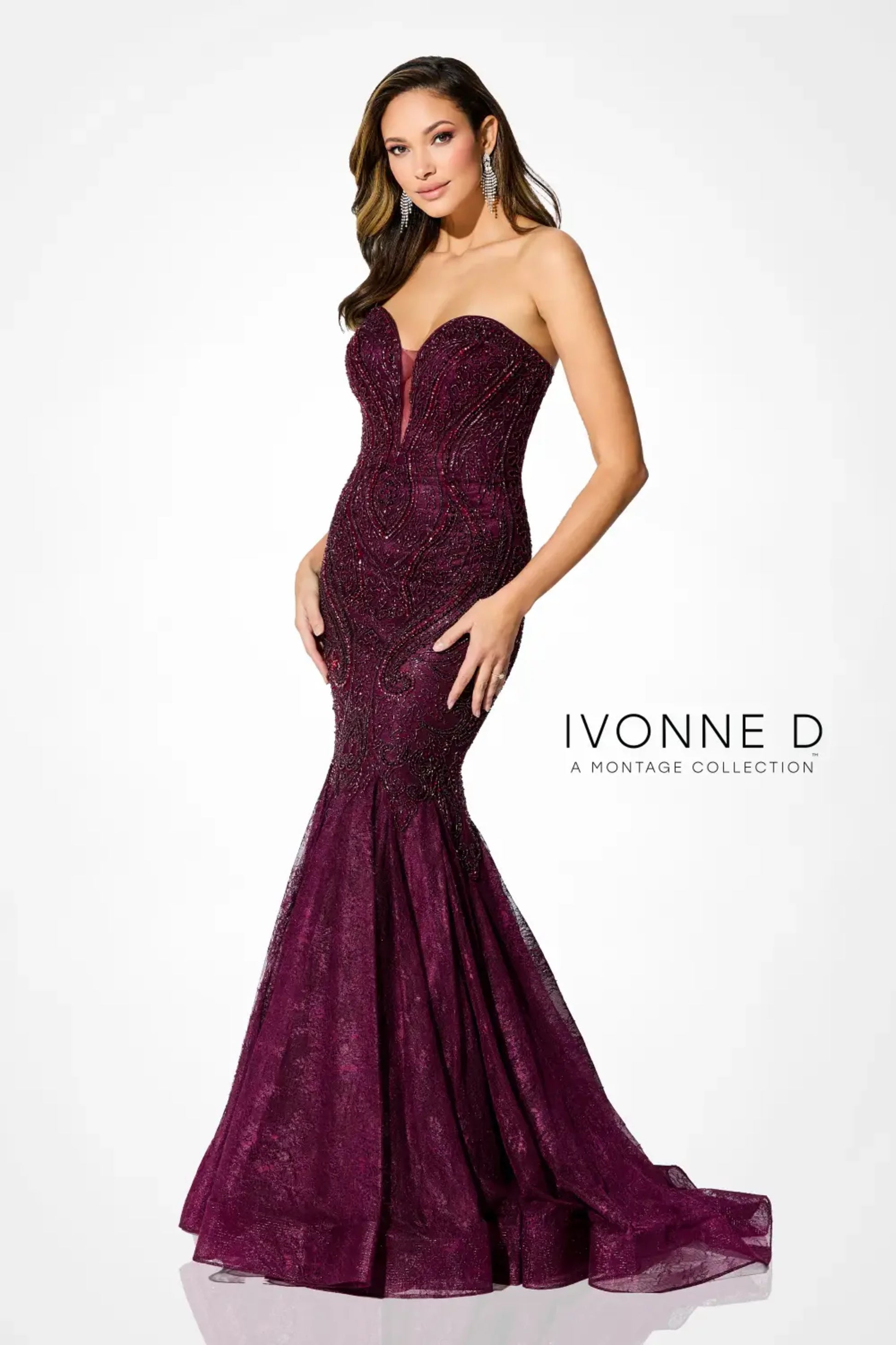 Ivonne D ID904 Long Mermaid Beaded Lace Evening Dress