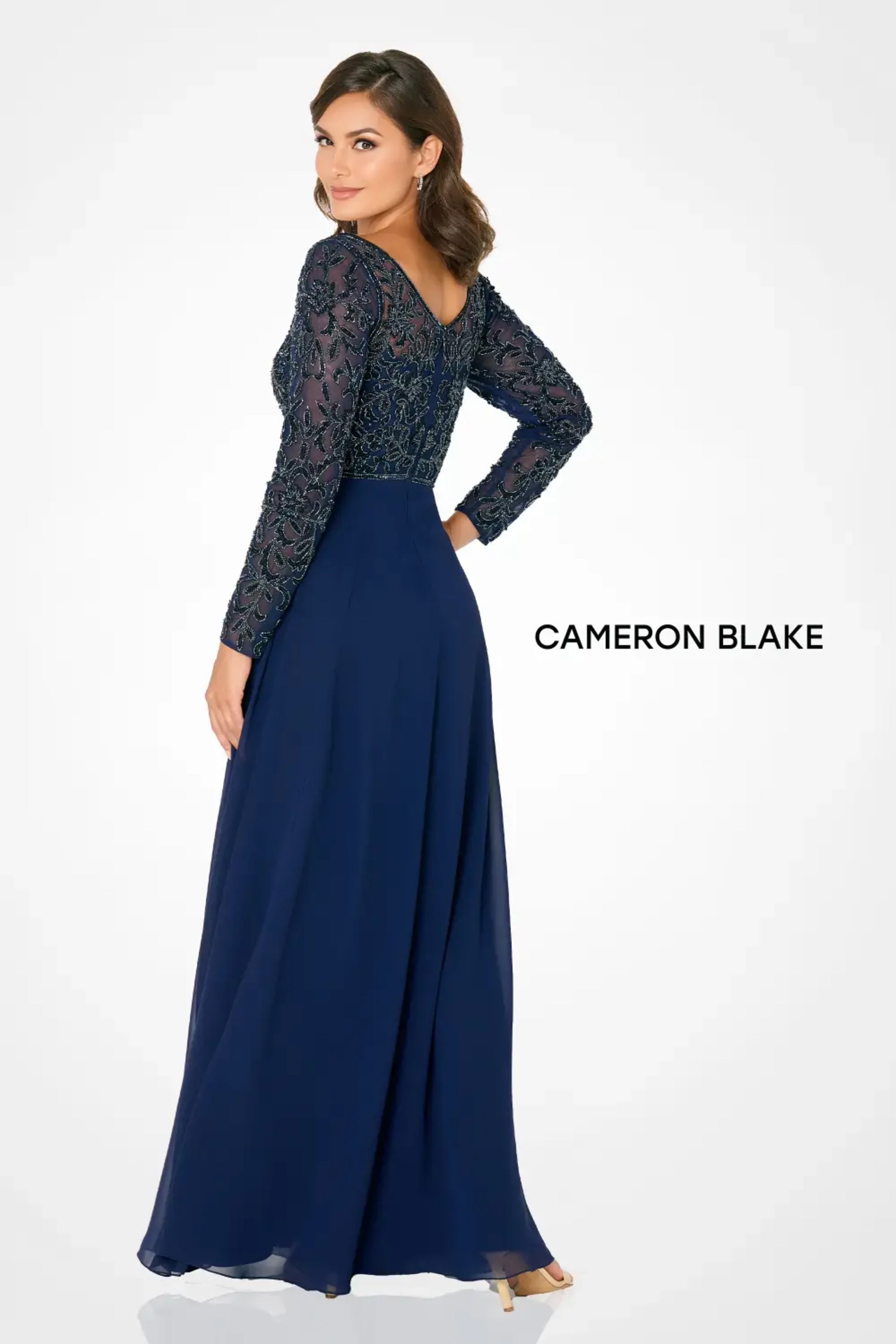 Cameron Blake CB790 Beaded A Line Long Formal Sequin Evening Dress