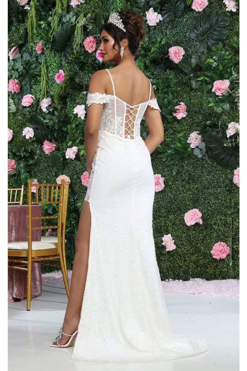 Off-the-Shoulder Floor-Length with Train Lace Prom Sheath/Column May Queen RQ8107